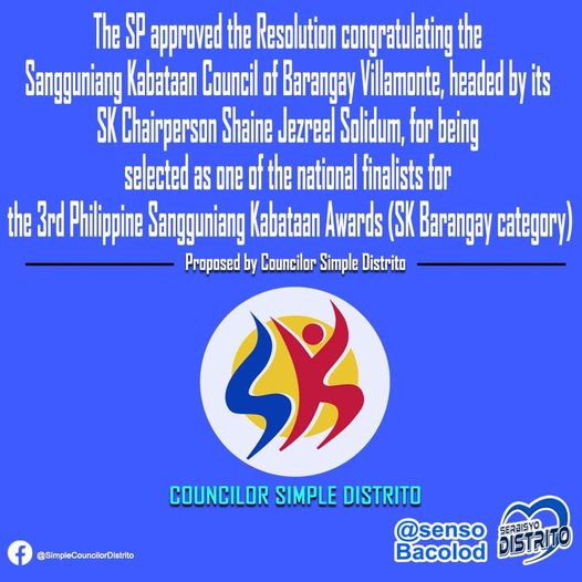 Congratulations to the SK of Brgy Villamonte led by their chairperson, Shaine Solidum – Atty. Caesar Distrito